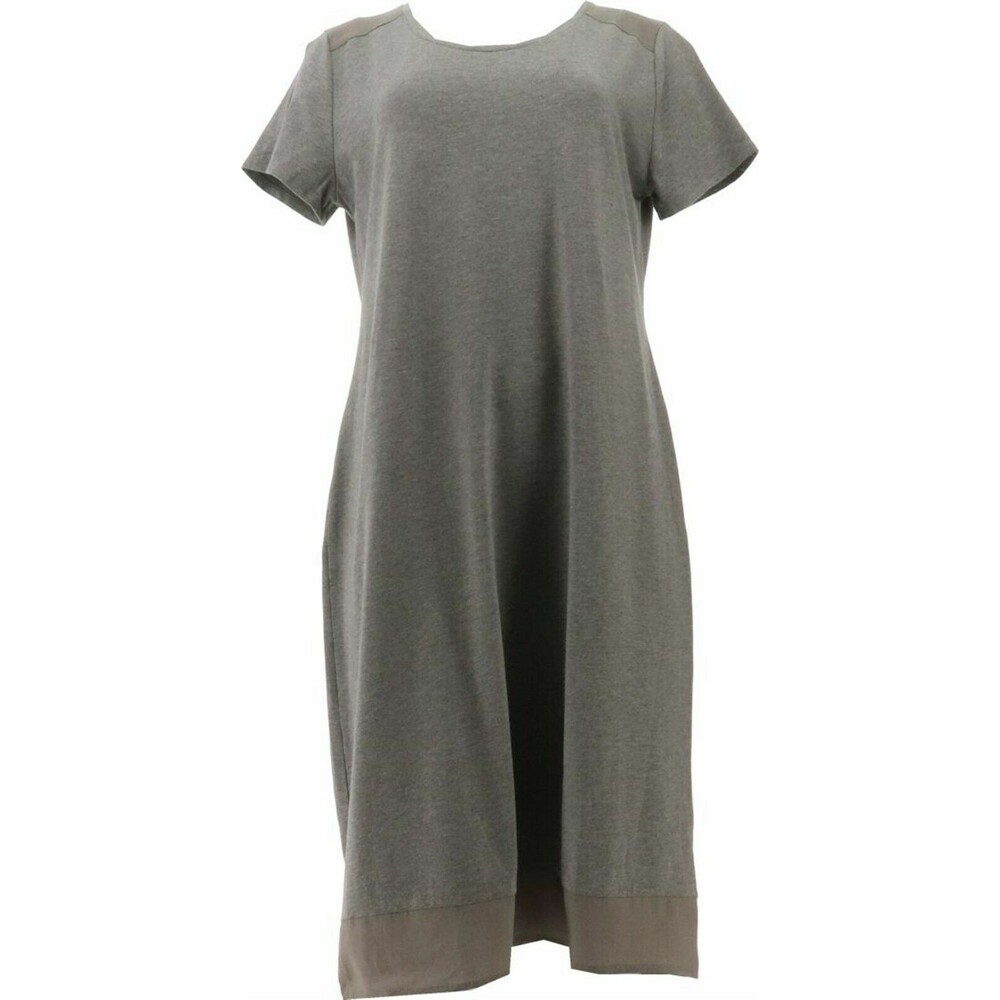 H Halston Hi-Low Short-Sleeve Knit Midi Dress Woven Hthr Ash Grey XS A353771